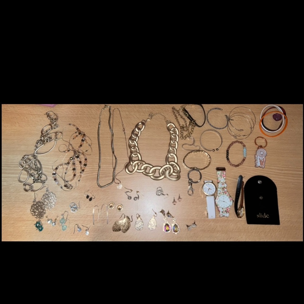 Assortment of jewelry (watches, necklaces, bracelets, and earrings)
